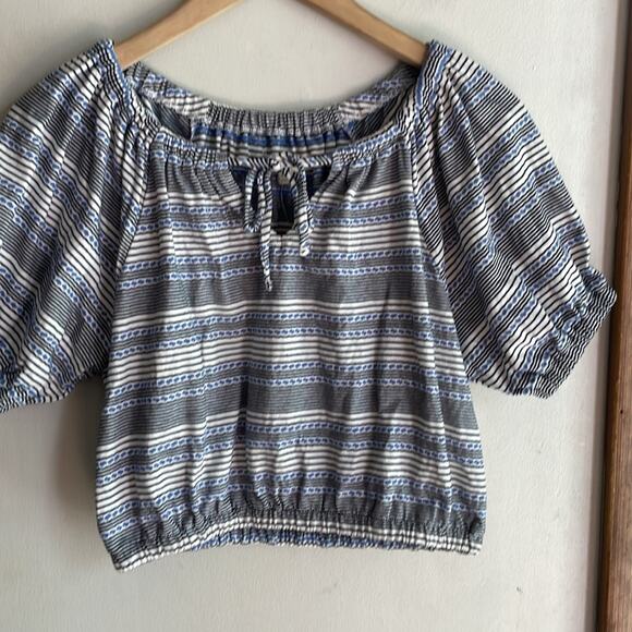 Madewell Jacquard Keyhole Crop Top in Stripe Tranquil Ocean - Picture 4 of 15
